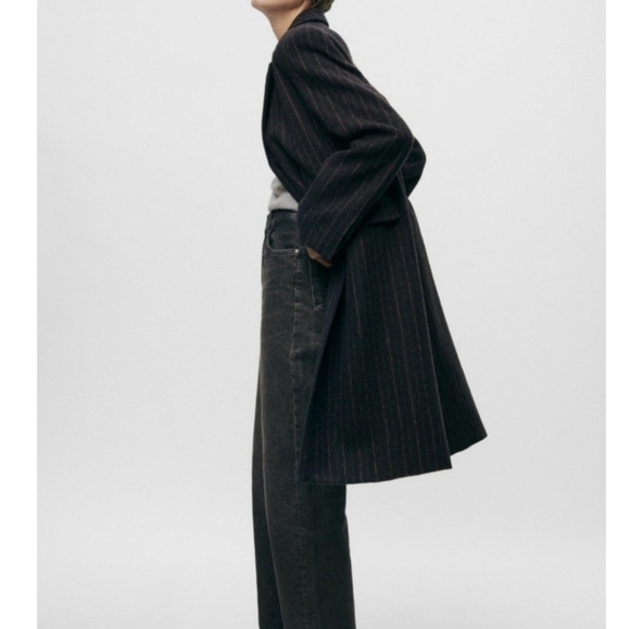 New Zara Manteco Wool Striped Coat ZW Collection 8912/760 Size Large NWT - Picture 7 of 16